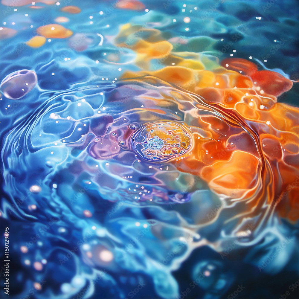 Poster vibrant water ripples create mesmerizing pattern of colors and reflections