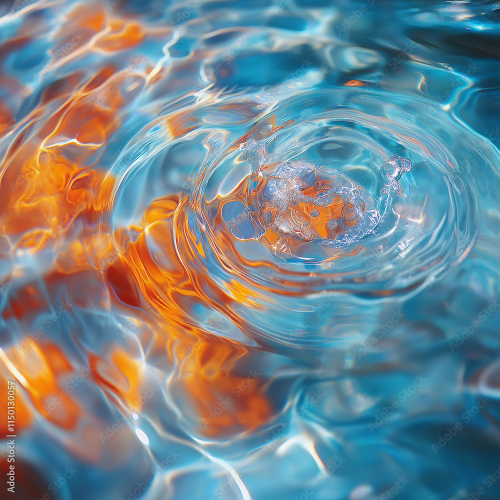 Poster vibrant water surface with swirling patterns and bubbles, creating mesmerizing effect