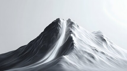 A glowing white mountain with a Vantablack waterfall cascading down its face surrounded by a misty ethereal glow.