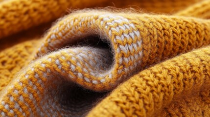 Fototapeta premium Mustard Yellow Knitted Fabric Texture Close Up