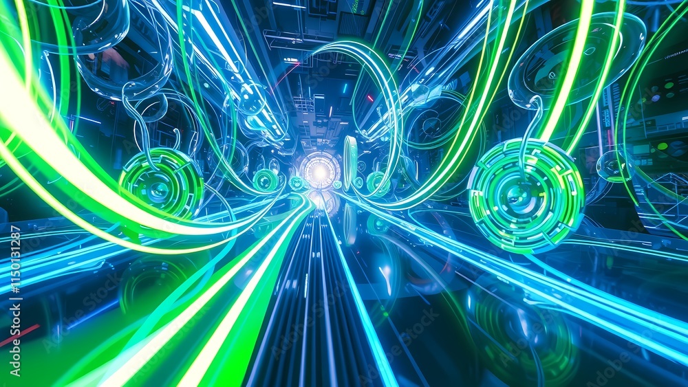 Poster futuristic blue abstract wave design with glowing patterns