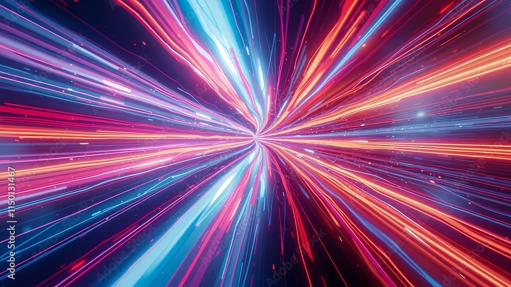 Poster colorful abstract background with glowing rays and vibrant patterns