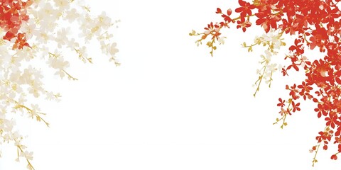Elegant Red and White Blossoms Spring Floral Border