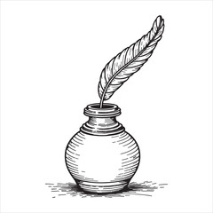 Old quill and inkpot silhouette vector 