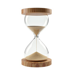 Obraz na płótnie Canvas A glass hourglass with sand on a wooden base