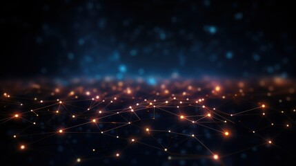 Obraz premium photograph of Abstract data technology background with glowing dots and connecting lines, creating a futuristic network grid on a dark gradient background, high-tech and minimalistic