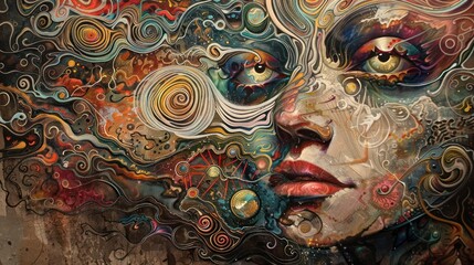 A distinctive painter in abstract style, blending shapes and colors into a thought-provoking composition,
