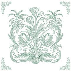 Elegant Floral Ornament Seamless Pattern Background, Toile de jouy Vintage Classic Damask Style
