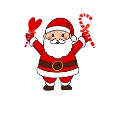 A cute Santa Claus with his cane and a red lollipop.