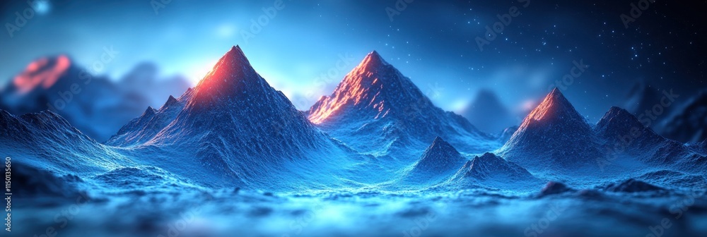 Poster a striking visual showcases angular lines in cool blue tones converging towards a peak, creating a t