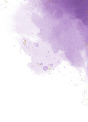 Pulple watercolor wet wash splash on background white with golden splash, watercolor elements. illustration card design or templates for greetings or wedding invitation or birthday.