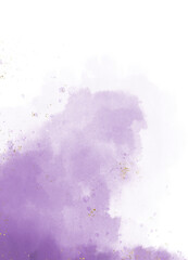 Pulple watercolor wet wash splash on background white with golden splash, watercolor elements. illustration card design or templates for greetings or wedding invitation or birthday.