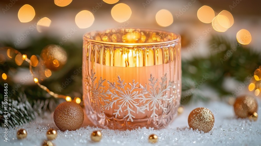 Aufkleber cozy candle with snowflake design and warm glow