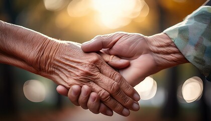 Generated image  A close-up of older adults' hands intertwined, symbolizing long-lasting love and support