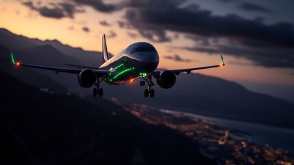 Majestic Airplane Sunset Landing Approach