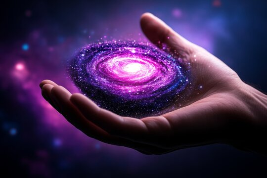 A vibrant 3D illustration of a god creating a swirling galaxy with their hands, with vivid colors and dynamic lighting emphasizing the act of creation