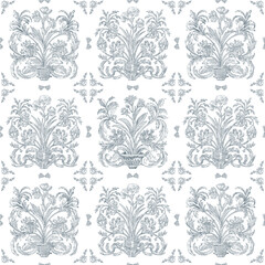 Elegant Floral Ornament Seamless Pattern Background, Toile de jouy Vintage Classic Damask Style
