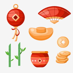 Set illustration chinese new year ornament and decoration, chinese lantern