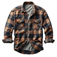 CUTOUT laid flannel shirT isolated on transparent background 