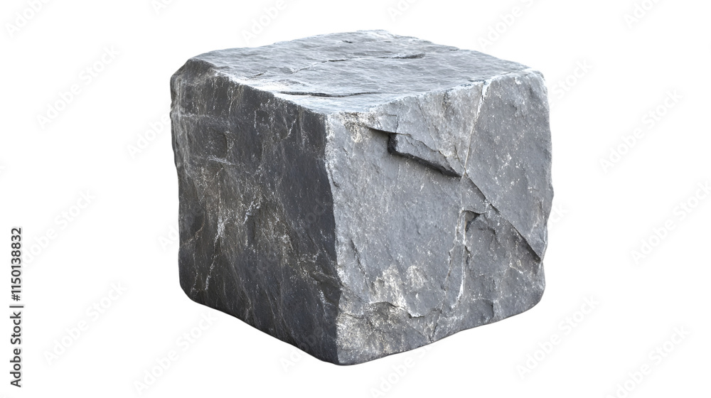 Poster rustic gray stone cube block with textured natural patterns isolated on white background