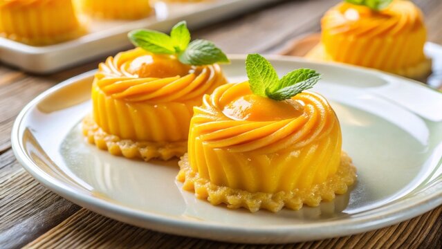 Thai Dessert Diamond Crown Pastry - Ja Mongkut on Plate - Eye-Level Close-Up Photography