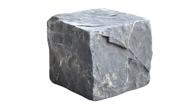 Rustic gray stone cube block with textured natural patterns Isolated on white background
