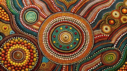 Vibrant Australian Aboriginal Dot Painting: Medium Shot, Colorful Art, Indigenous Culture