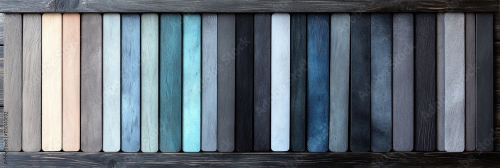 Poster a series of gradient rectangles blends smoothly from light gray to deep charcoal, arranged on a rust