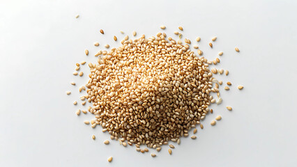 Pile of sesame seeds on white background