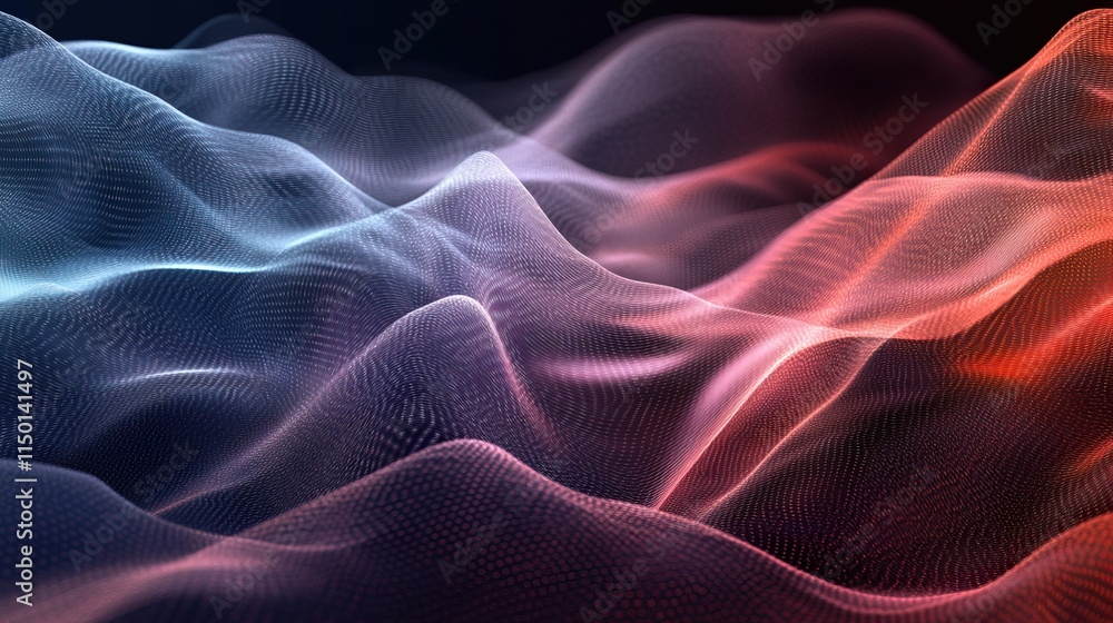 Poster digital contours blur line between art and tech, showing how data shapes world in fluid and unpredic