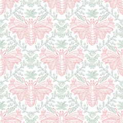 Bee and Floral Seamless Pattern: Elegant Vector Illustration for Fabrics, Wallpapers, and Packaging Design
