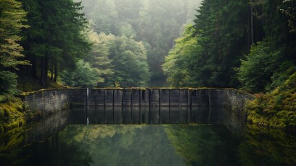 Fototapeta premium a gorgeous dam water spill with beautiful nature