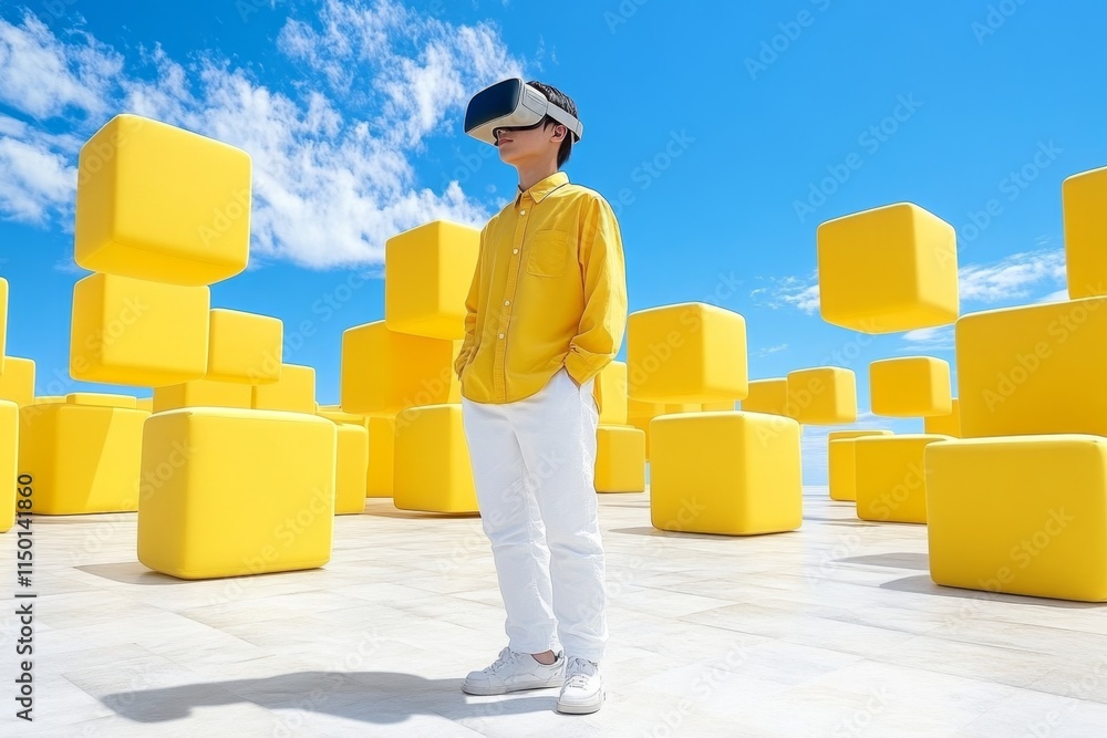 Aufkleber a young artist creating a digital masterpiece in a virtual reality environment filled with floating 