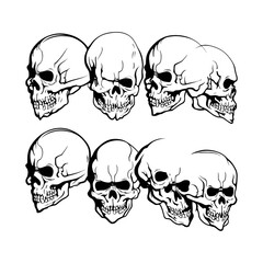 Skull skeleton vector design in different styles with solid background
