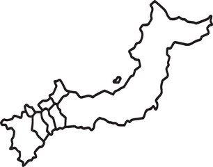 Detailed Outline Map of a Region, Possibly Japan