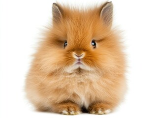 Obraz premium A fluffy orange rabbit sitting calmly, showcasing its adorable features.