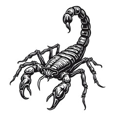 Detailed black scorpion illustration on white background
