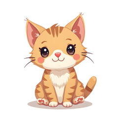 Obraz premium Cute cartoon kitten with big eyes and cheerful expression on white background