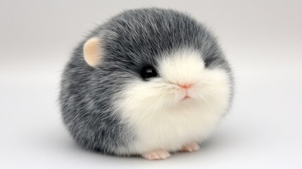 A cute, fluffy pet resembling a small hamster with gray and white fur.
