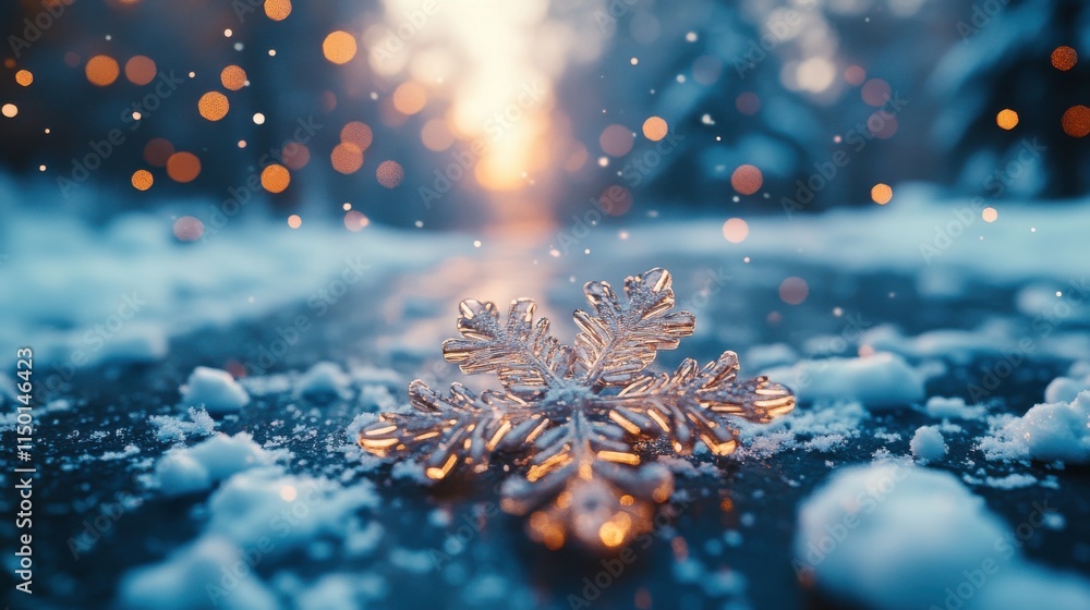 Aufkleber abstract 3d rendering of flying snowflakes shapes cgi animation winter motion background design vide