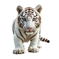 Obraz premium A white and brown tiger cub with blue eyes