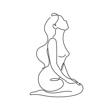 recommend clip art: Continuous One Line of Woman Sitting Pose Nude Line Art Vector Illustration. Continuous Line Woman Body, Abstract Contour Drawing of Female Figure Art