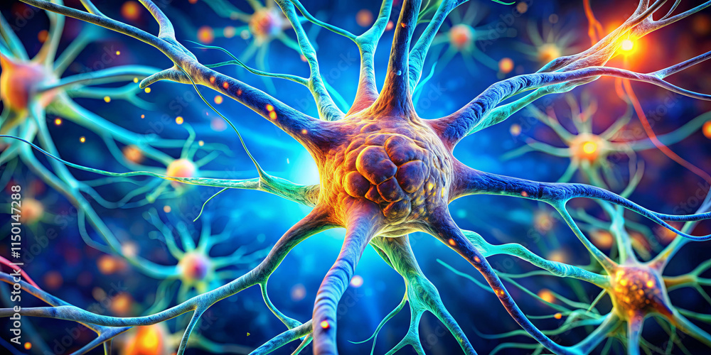 Poster a vibrant representation of neurons showcases their structure and connections, highlighting the comp