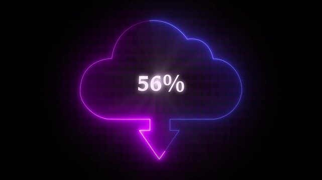 Symbol cloud Loading Pending circle icon. Glowing neon line Cloud file upload and download with loading bar icon animation on black background.