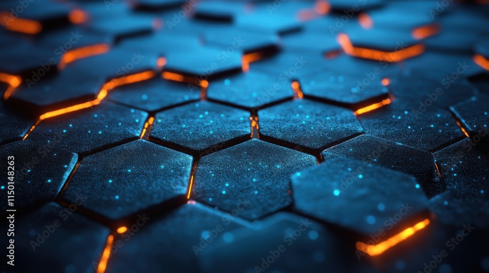 Poster abstract 3d rendering of futuristic surface with blue hexago
