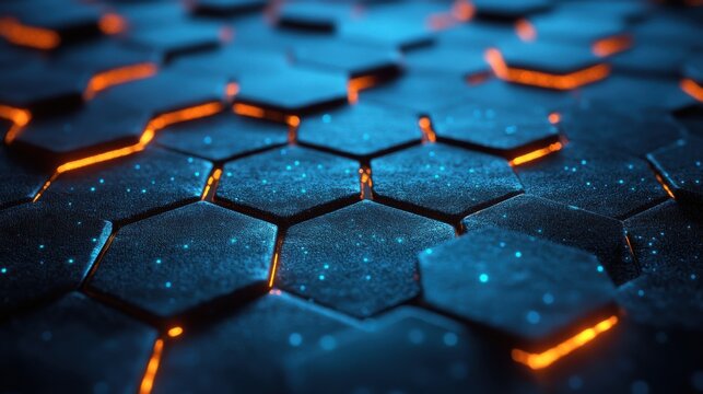 abstract 3d rendering of futuristic surface with blue hexago