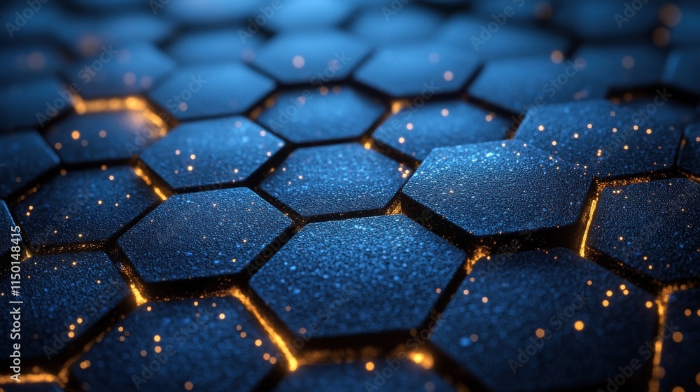 Poster abstract 3d rendering of futuristic surface with blue hexago