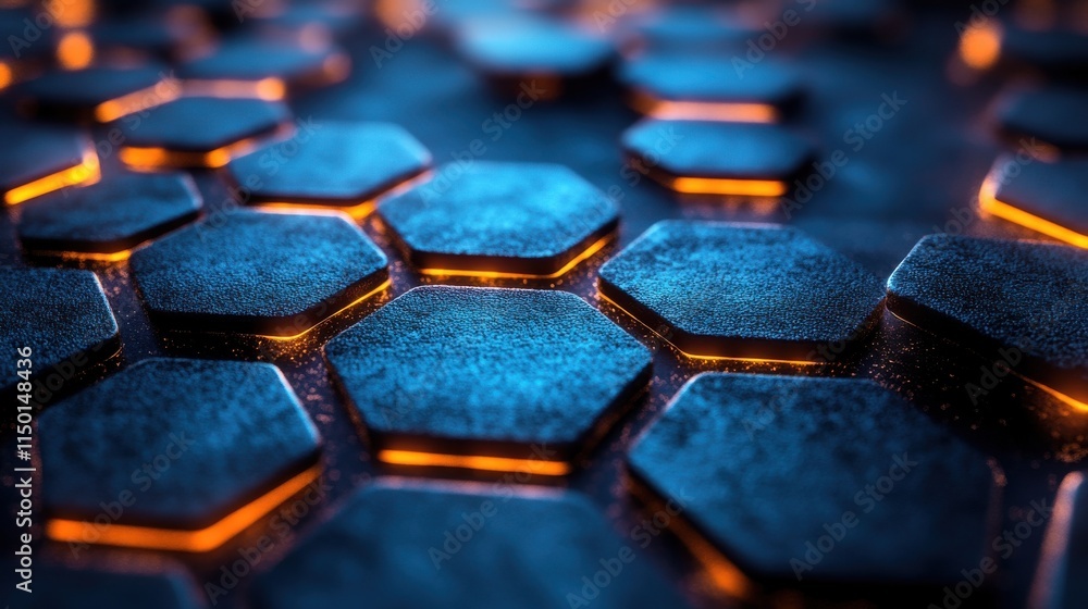 Aufkleber abstract 3d rendering of futuristic surface with blue hexago