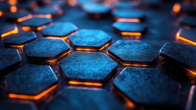 abstract 3d rendering of futuristic surface with blue hexago