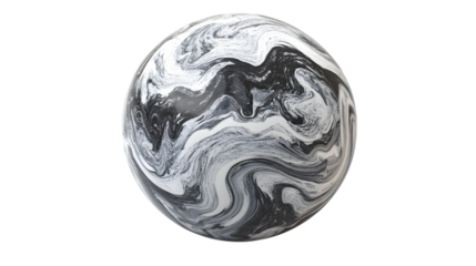 Abstract marble sphere with swirling gray and white veining for luxury visuals Isolated on white background